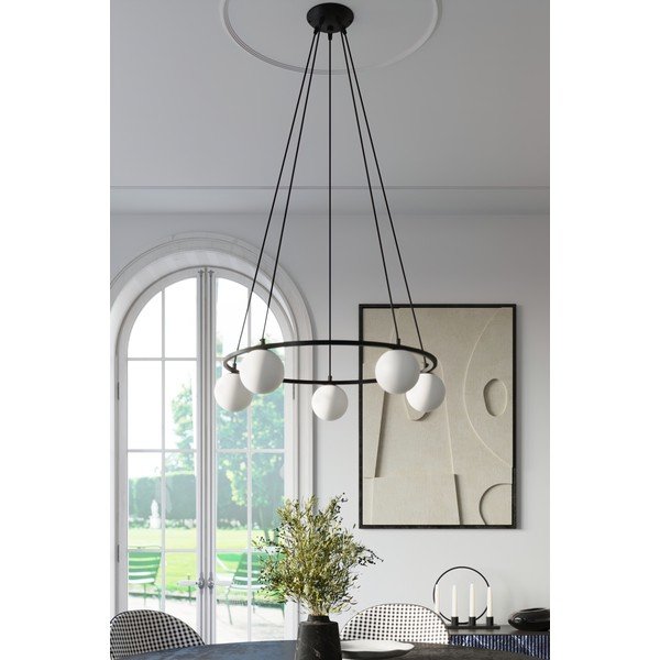 Lustră albă/neagră cu abajur din sticlă Umerta – Sollux-image-1