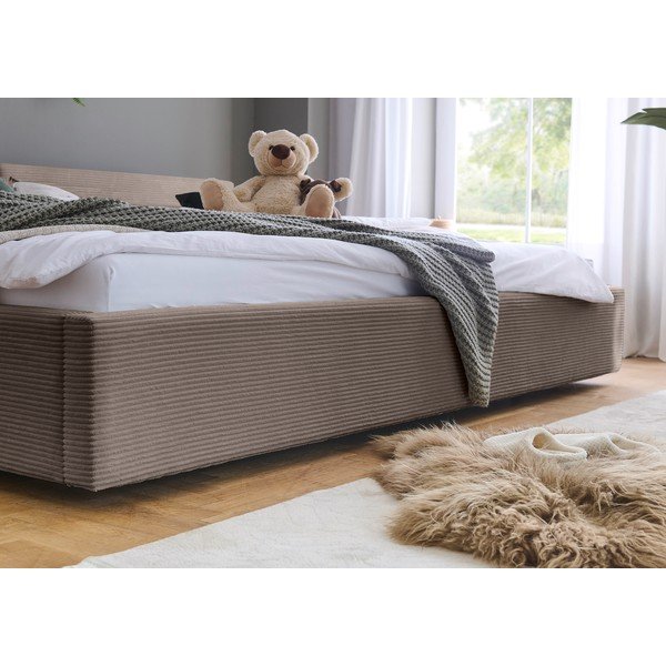 Pat matrimonial taupe tapițat cu spațiu de depozitare cu somieră 200x240 cm Cube – Meise Möbel-image-4