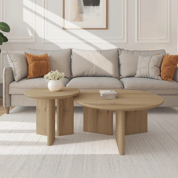 Măsuță de cafea în culoare naturală rotundă cu blat cu aspect de lemn de stejar ø 80 cm Chatham – Støraa-image-2
