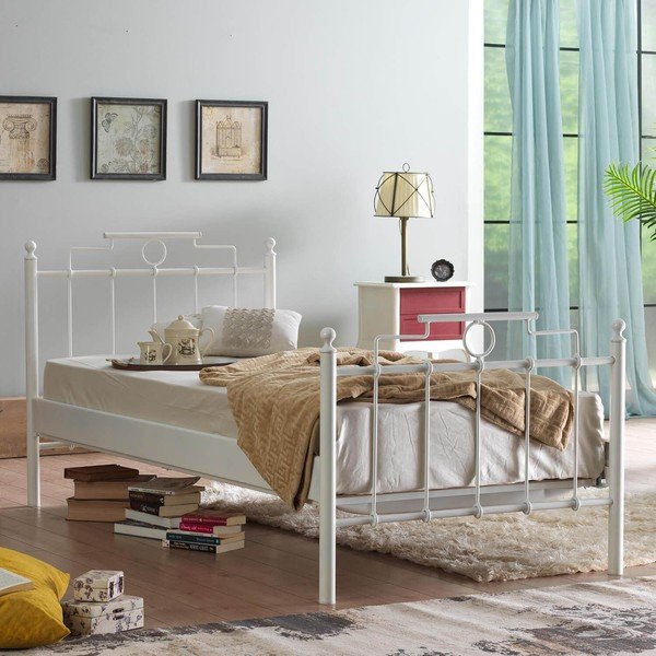 Pat alb din metal cu somieră 120x200 cm Hatkus – Kalune Design-image-1