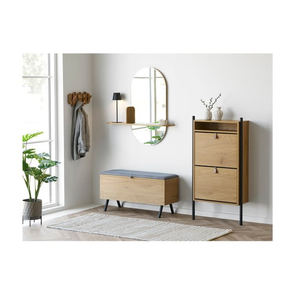 Pantofar în culoare naturală cu deschidere înclinată cu aspect de lemn de stejar 62x118x26 cm Barco – House Nordic-image-2