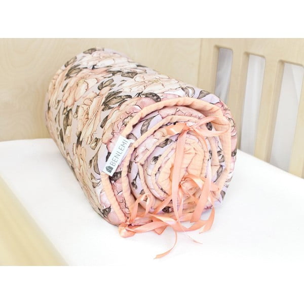 Mantinelă din bumbac pentru pătuț Benlemi Peony, lungime 180 cm, roz