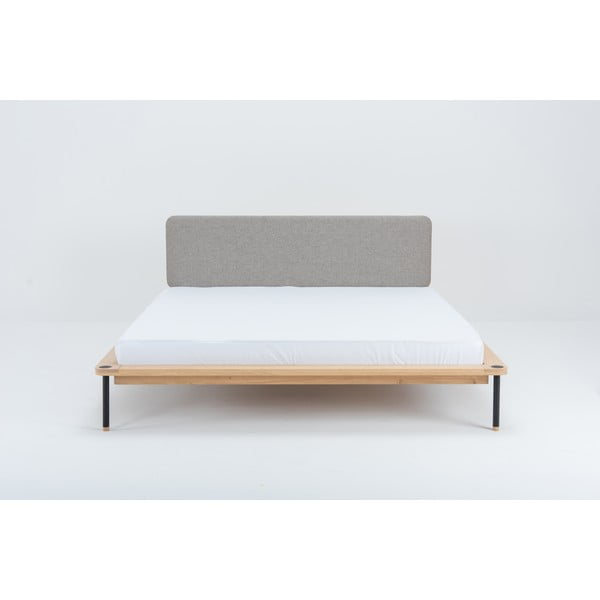 Pat matrimonial gri/în culoare naturală din lemn masiv de stejar cu somieră 140x200 cm Fina – Gazzda-image-3