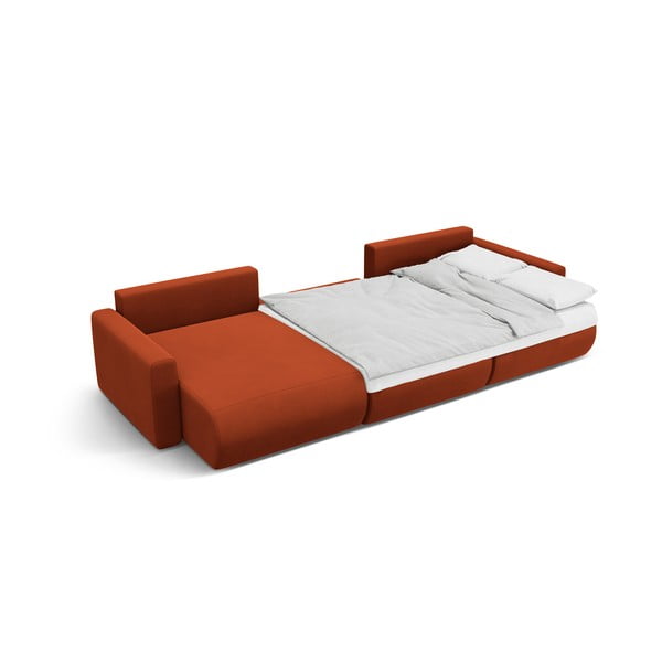 Colțar cărămiziu extensibil, cu spațiu de depozitare cu tapițerie din catifea (în formă de "U") Belfast – Cosmopolitan Design-image-4