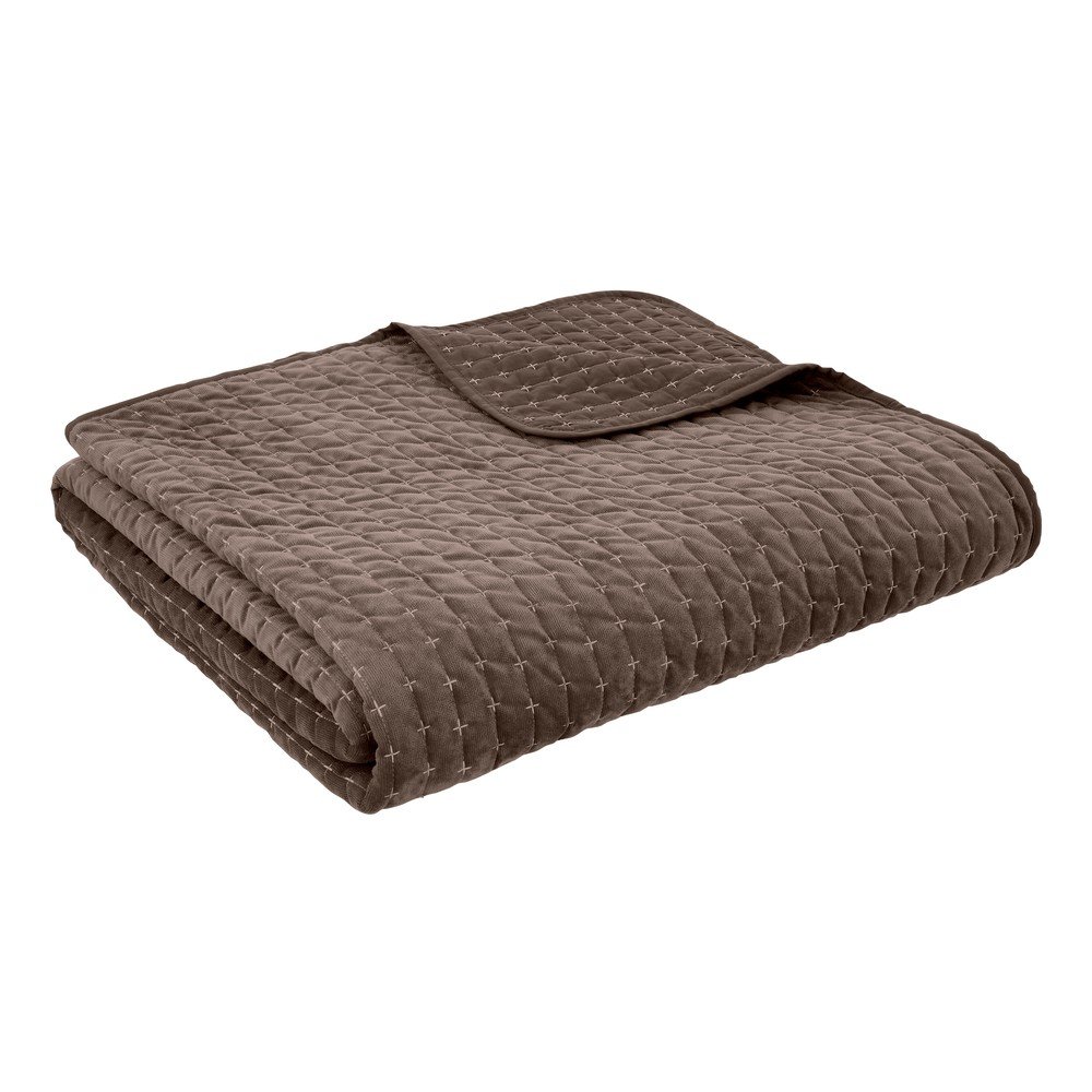 Cuvertura maro inchis matlasata din catifea 240x260 cm Attica Velvet – Bianca