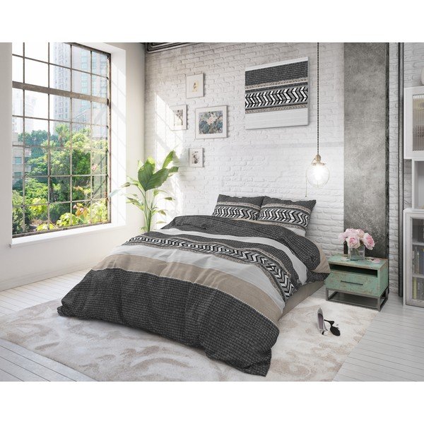 Lenjerie din bumbac pentru pat de o persoană Pure Cotton Northern Stripe, 140 x 200/220 cm, gri-image-3