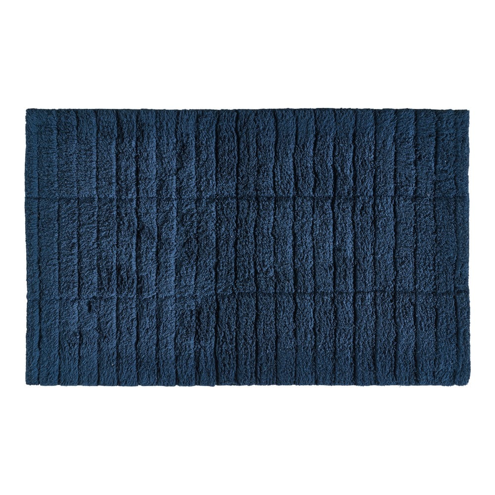 Covoraș din bumbac pentru baie Zone Tiles, 80 x 50 cm, albastru închis