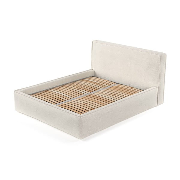 Pat matrimonial bej tapițat cu spațiu de depozitare cu somieră 200x200 cm Lounge L – Maison de Rêve-image-3