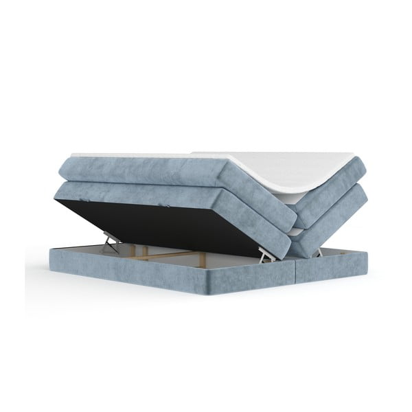 Pat boxspring albastru cu spațiu de depozitare/fără tăblie 200x200 cm Juniper – Maison de Rêve-image-3