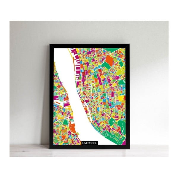 Tablou cu ramă neagră Homemania Maps Liverpool, 32 x 42 cm