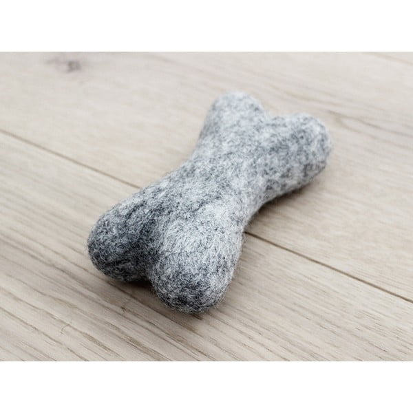 Jucărie în formă de os pentru animale, din lână Wooldot Pet Bones, lungime 14 cm, gri oțel