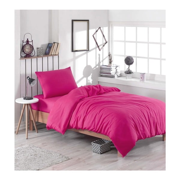 Lenjerie de pat cu cearșaf Rose, 160 x 220 cm, roz