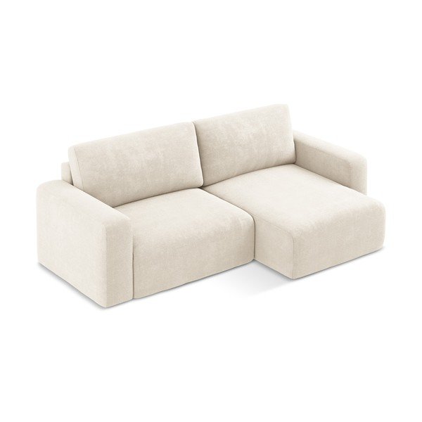 Colțar crem extensibil/cu spațiu de depozitare cu tapițerie din chenille (cu colț pe partea dreaptă/cu șezlong) Kona – Makamii-image-3