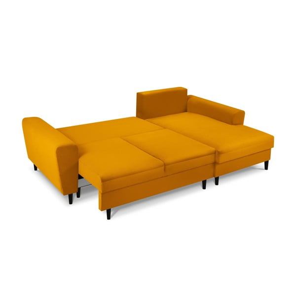 Colțar galben muștar extensibil, cu spațiu de depozitare cu tapițerie din catifea reiată  (cu colț pe partea dreaptă, cu șezlong) Kyoto – Cosmopolitan Design-image-2