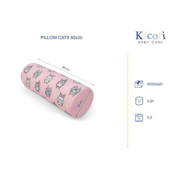 Pernă KICOTI Owls, 20 x 60 cm, roz-image-1