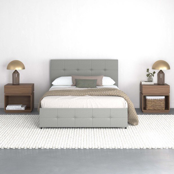 Pat matrimonial gri tapițat cu spațiu de depozitare 140x200 cm Rose – Støraa-image-3