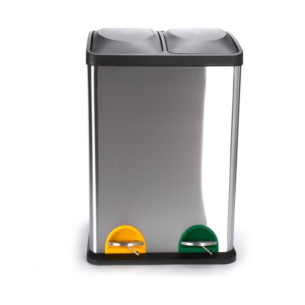 Coș de gunoi argintiu mat pentru reciclare/cu pedală 2x20 l din oțel   Tri Selectif – MSV-image-2