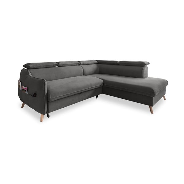 Colțar gri închis extensibil cu tapițerie din catifea (cu colț pe partea dreaptă) Sweet Harmony – Miuform