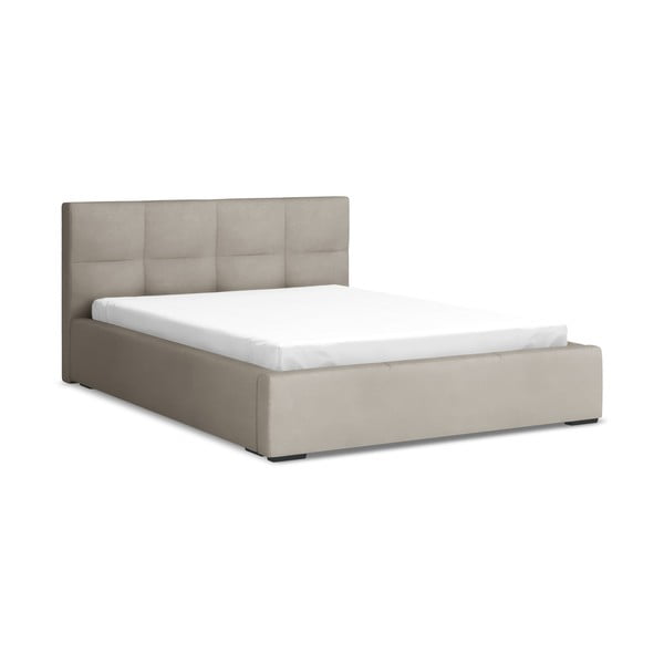 Pat matrimonial taupe tapițat din catifea cu spațiu de depozitare cu somieră 140x200 cm Hiko – Makamii