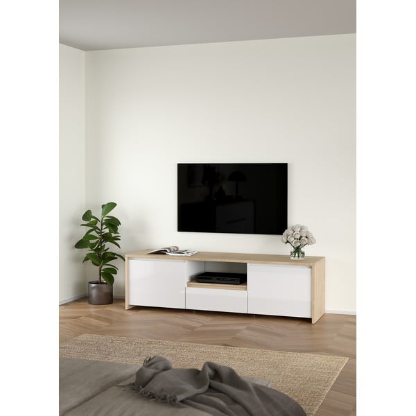 Comodă TV albă-în culoare naturală cu aspect de lemn de stejar 179x52x48 cm Next – Tvilum-image-1