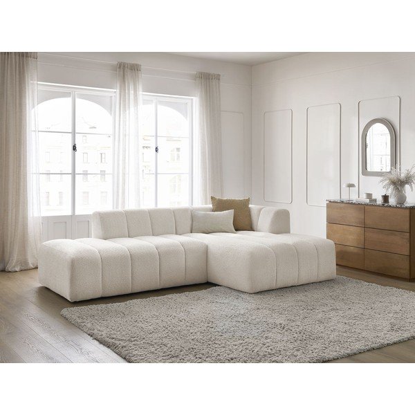 Colțar alb cu tapițerie din țesătură bouclé (cu colț pe partea dreaptă/cu șezlong) Annecy – Bobochic Paris-image-1