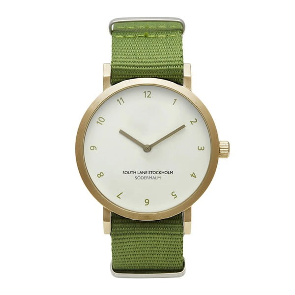 Ceas unisex South Lane Stockholm Sodermalm Gold Big, curea verde