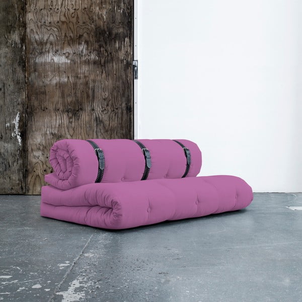 Canapea extensibilă cu detalii din piele și cusătură albă Karup Buckle Up Taffy Pink