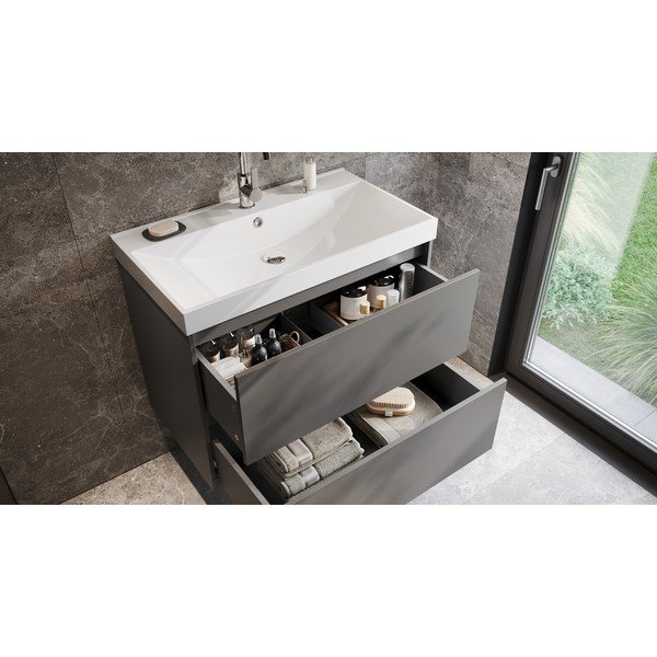 Dulap sub chiuvetă gri antracit suspendat cu aspect mat 81x65 cm Bodera – Germania-image-1