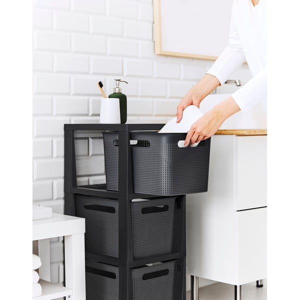 Etajeră pe roți neagră/gri din plastic 30x77 cm Brisen – Rotho-image-3