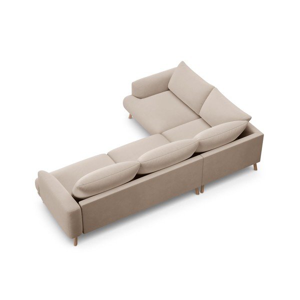 Colțar bej cu tapițerie din catifea (cu colț pe partea stângă/în formă de ”L”) Naomi – Micadoni -image-3