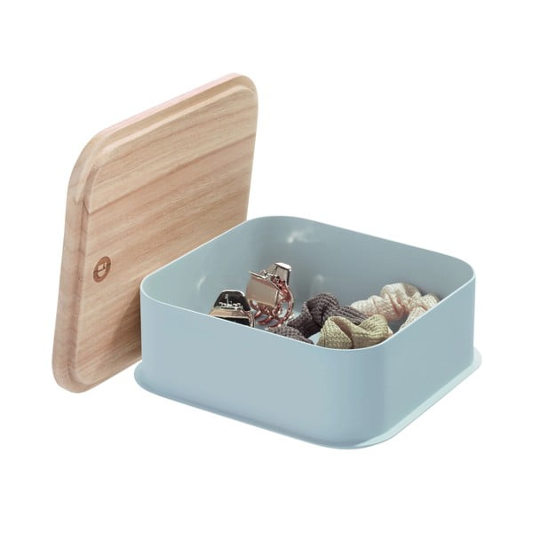 Cutie depozitare cu capac din lemn paulownia iDesign Eco, 21,3 x 21,3 cm, gri-image-2