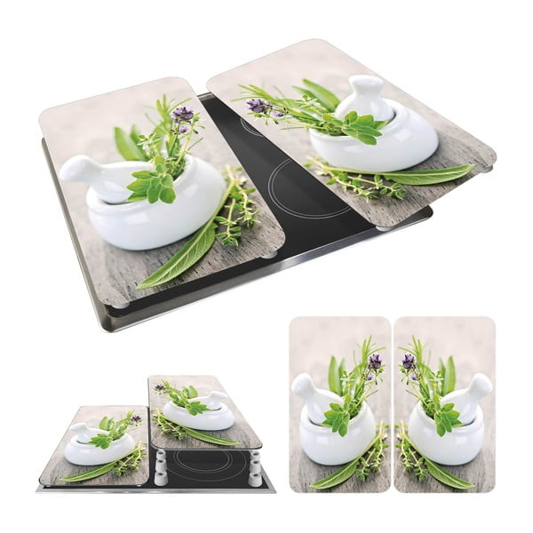 Set 2 protecții din sticlă pentru aragaz Wenko Herbal, 52 x 30 cm-image-2