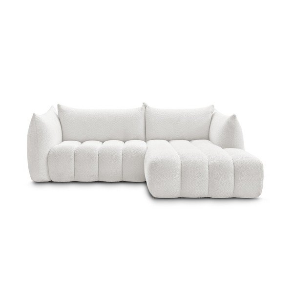 Colțar alb cu tapițerie din țesătură bouclé (cu colț pe partea dreaptă/cu șezlong) Azra – Bobochic Paris