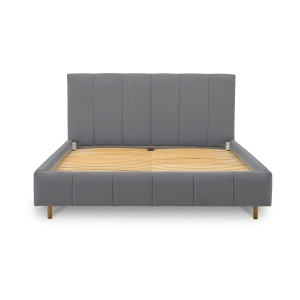 Pat matrimonial gri tapițat cu somieră 160x200 cm Zee – Scandic-image-2