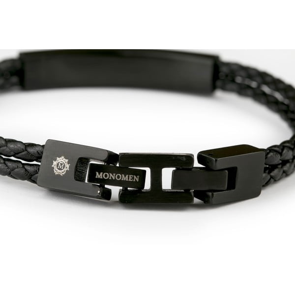 Brățară din piele naturală pentru bărbați Monomen Double Braid, negru-image-3