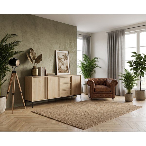 Comodă în culoare naturală cu aspect de lemn de stejar 180x80x40 cm Luc – Marckeric-image-1