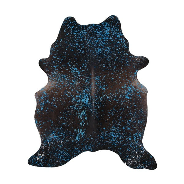 Covoraș din piele de vacă Turquoise on Black, 174 x 155 cm