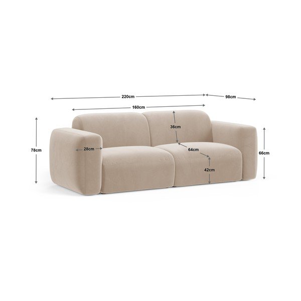 Canapea gri cu tapițerie din catifea 220 cm Strino – Cosmopolitan Design-image-4