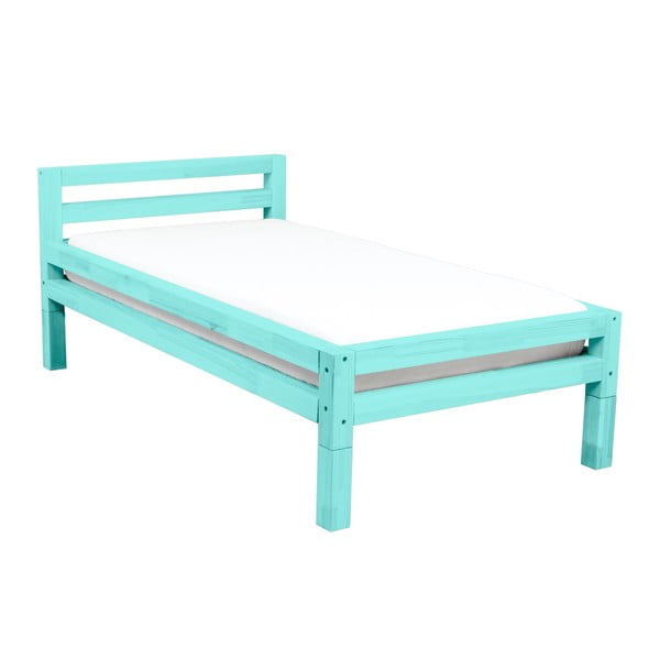 Pat din lemn de molid pentru o persoană Benlemi Single, 90 x 160 cm, turcoaz-image-1