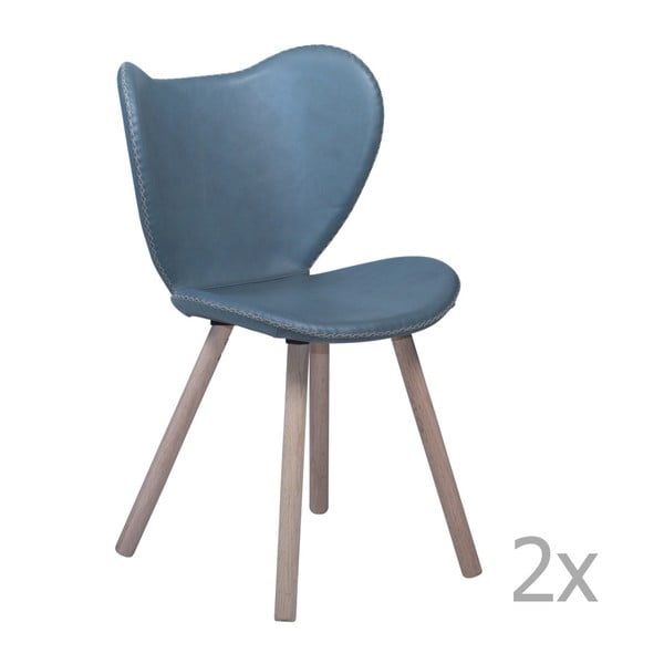 Set 2 scaune din piele cu bază din lemn DAN-FORM Butterfly, albastru