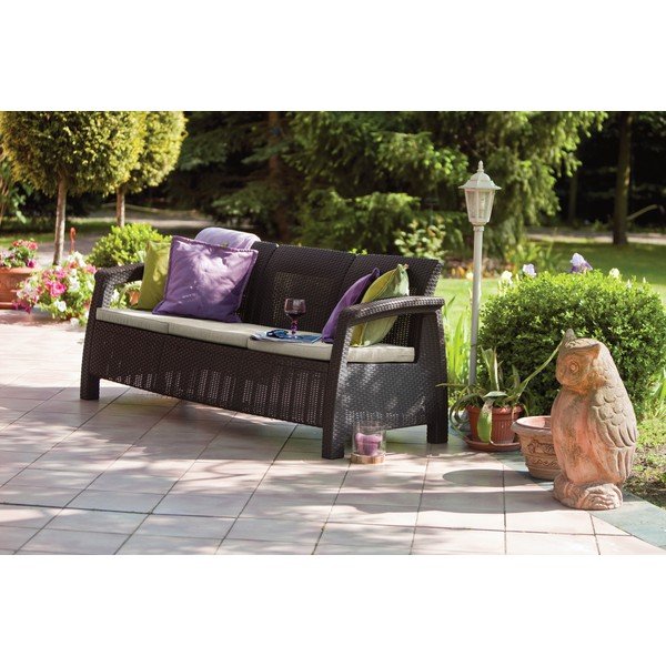 Canapea de grădină maro închis din ratan artificial Corfu – Keter-image-1