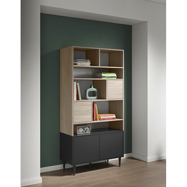 Bibliotecă neagră cu aspect de stejar 90x180 cm Horizon - TemaHome -image-1