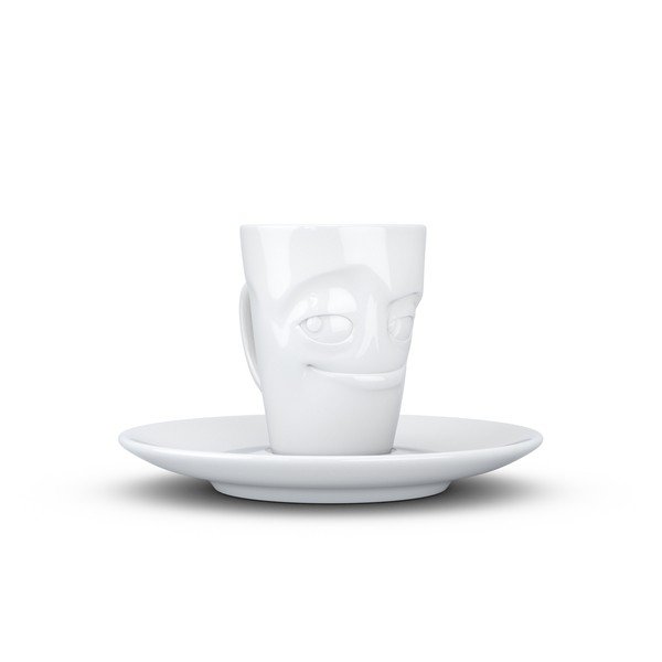 Ceașcă din porțelan cu farfurie pentru espresso, zâmbet 58products, alb-image-3