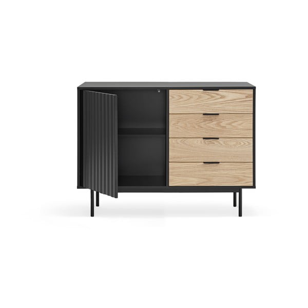 Comodă neagră/în culoare naturală joasă cu aspect de lemn de stejar 108x80 cm Sierra – Teulat-image-4