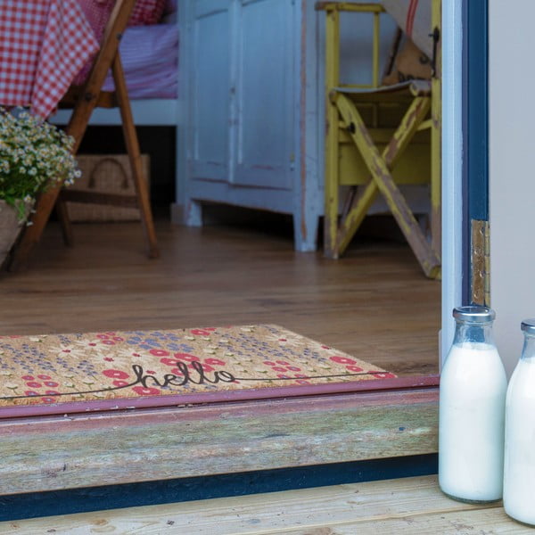 Covoraș de intrare din fibre de nucă de cocos 40x120 cm Hello Scribbly Floral – Artsy Doormats-image-3