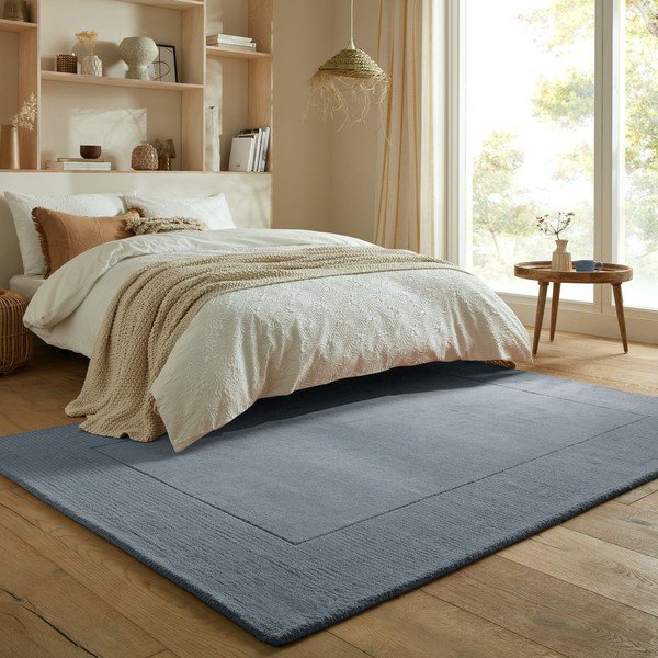 Covor albastru închis țesut manual din lână 120x170 cm Textured Wool Border – Flair Rugs-image-1