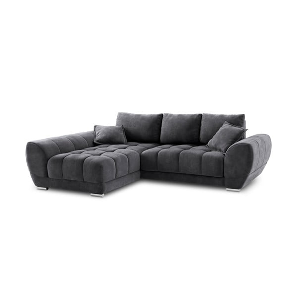 Colțar extensibil cu tapițerie de catifea și șezlong pe partea stângă Windsor & Co Sofas Nuage, gri închis-image-2