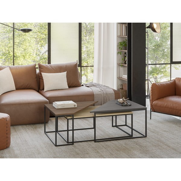 Măsuțe de cafea în culoare naturală 3 buc. cu blat cu aspect de lemn de nuc 70x110 cm Titan – Marckeric-image-1