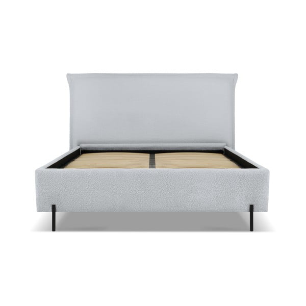 Pat matrimonial gri tapițat cu spațiu de depozitare cu somieră 180x200 cm Armie – Milo Casa-image-2