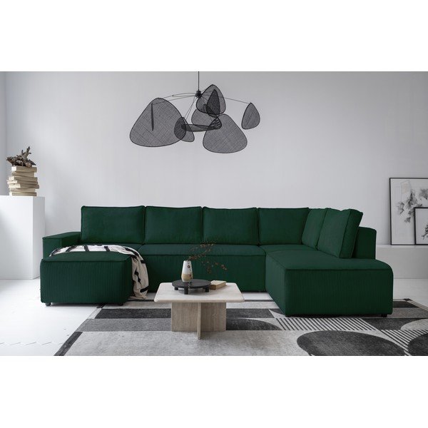 Colțar verde închis extensibil cu tapițerie din catifea reiată  (cu colț pe partea dreaptă/în formă de "U") Brave Dave – Miuform-image-4